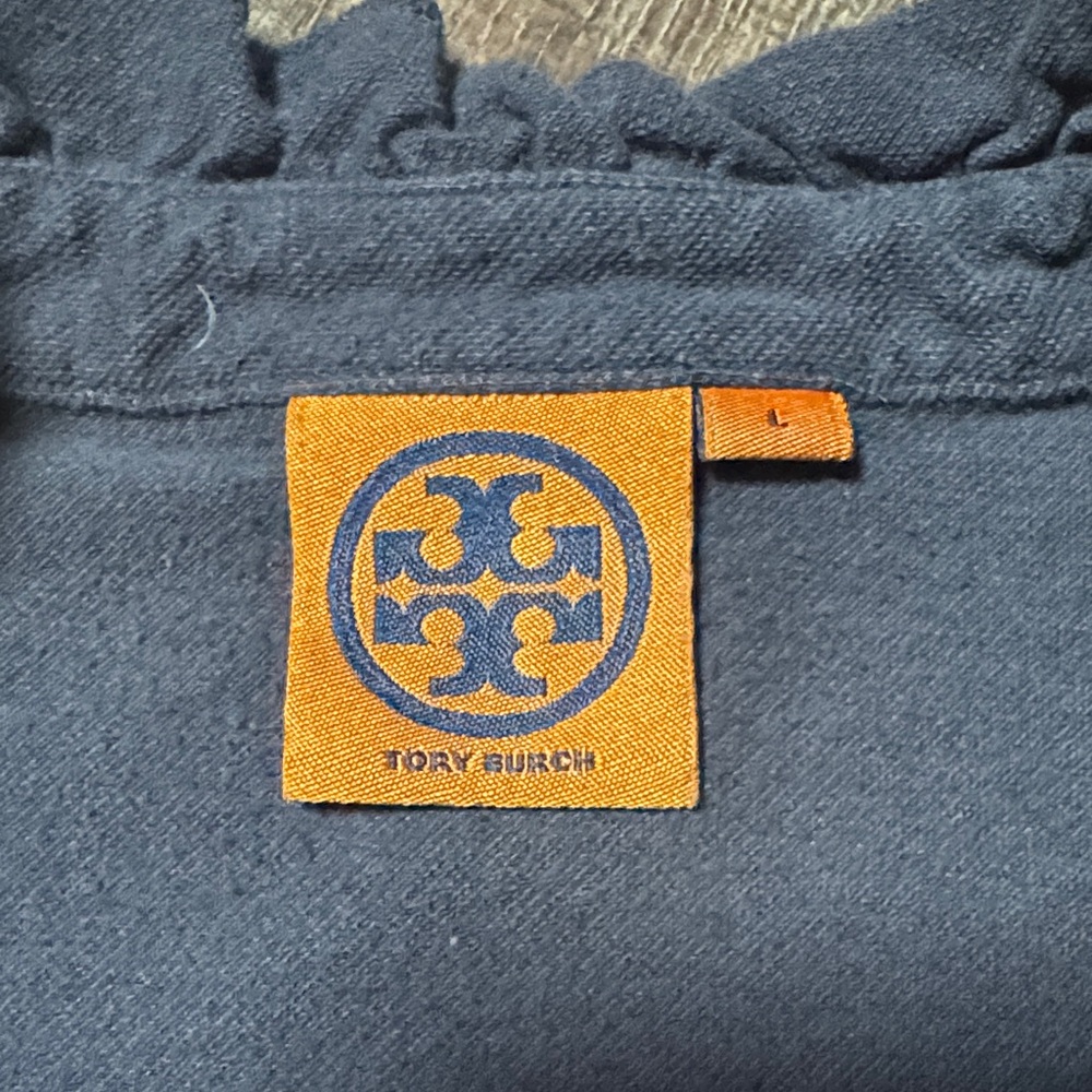 Tory Burch Emily Ruffle Polo Navy Shirt - Picture 6 of 8